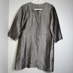 Eileen Fisher Women’s Silk Silver Bronze Metallic A-Line 3/4 Sleeve Coat Size L